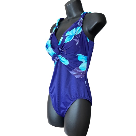 MiracleSuit Blue & Purple Tropical Print One Piece Swimsuit Women's Size 12 - Picture 4 of 11